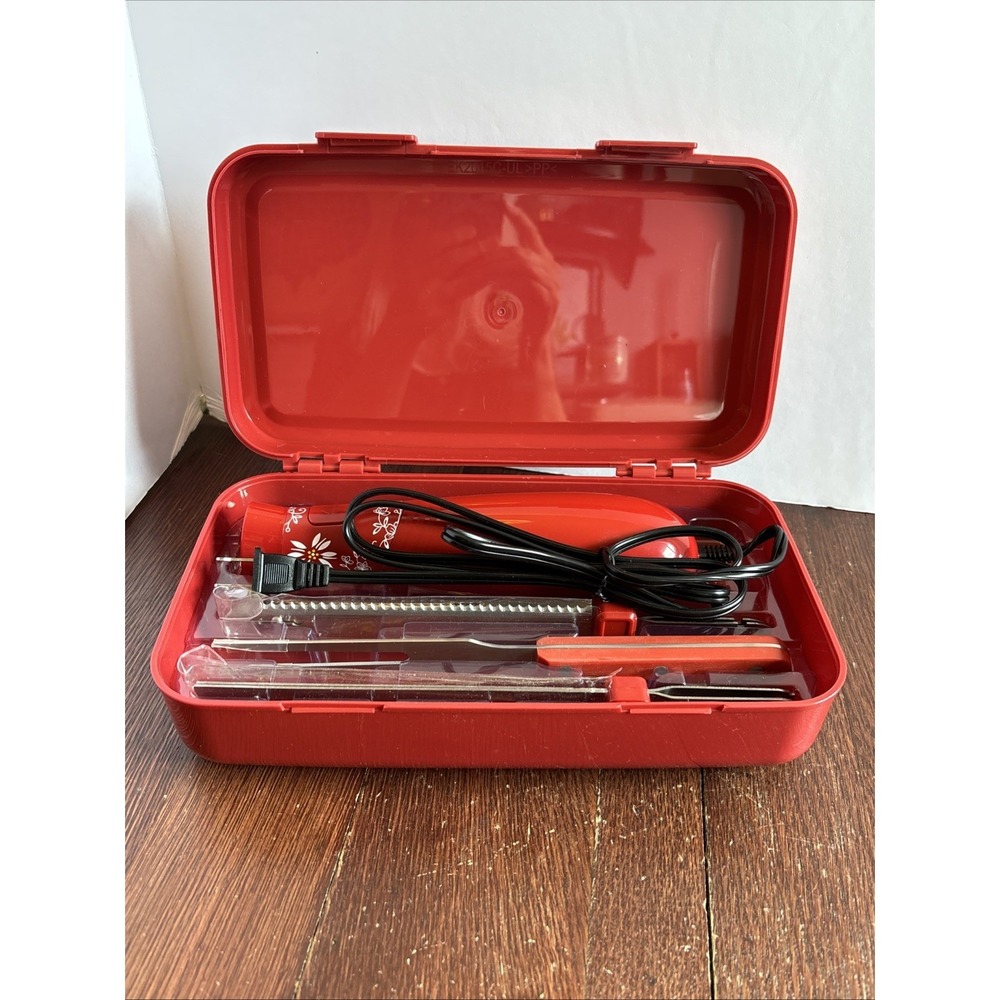 Temp-tations Electric Knife w/Carving Fork Multi Blades Storage Case-Red